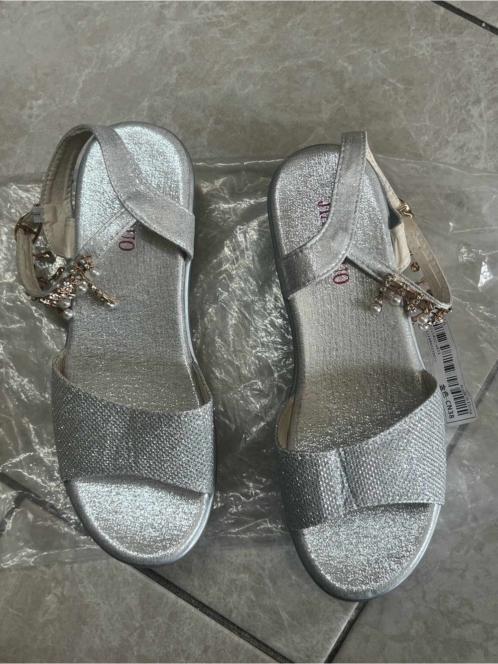 Silver Women's Sandals with Crystal Accent